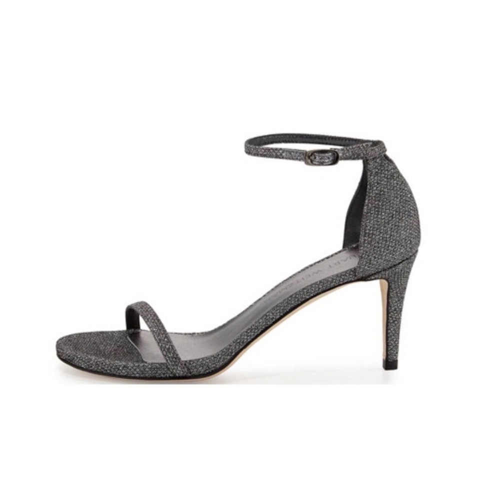 Stuart Weitzman The Naked Pewter Noir Metallic Ankle Strap Sandals Heels Size 10